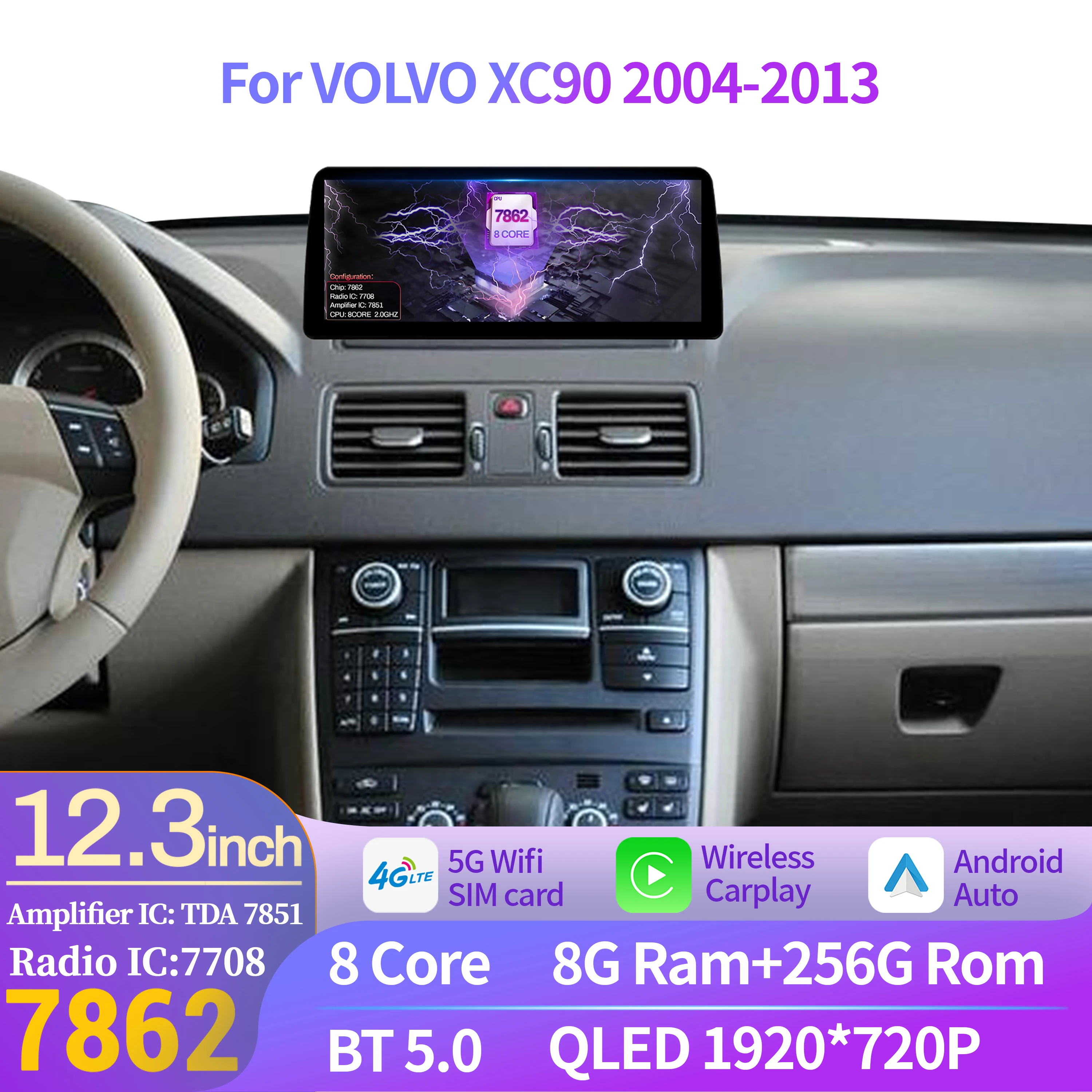 Android Auto Head Unit 12.3 Inch - 12.3インチ VOLVO XC90 2004-2013用 カーラジオ Androidマルチメディア