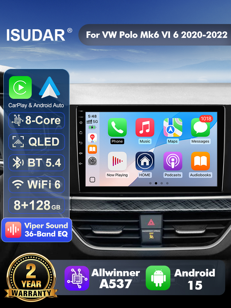 Android Head Unit 6Gb 128Gb - ISUDAR T57 Android 15 ラジオ。フォルクスワーゲン ポロ