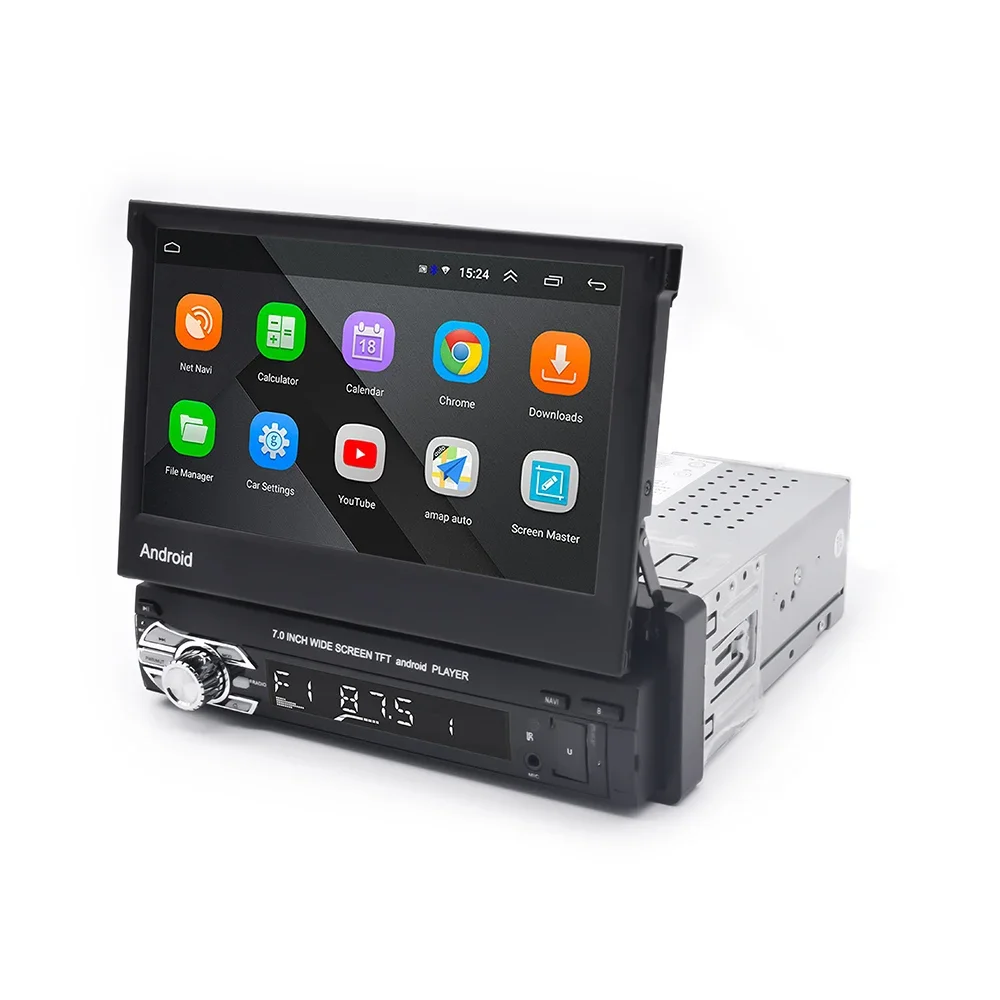 Car Radio 1 Din Flip Out Screen - 1DINカーナビDVDプレーヤー。7インチの折りたたみ式ディスプレイ、GPS機能、AUX入力、TF/USB、ミラーリンクに対応。