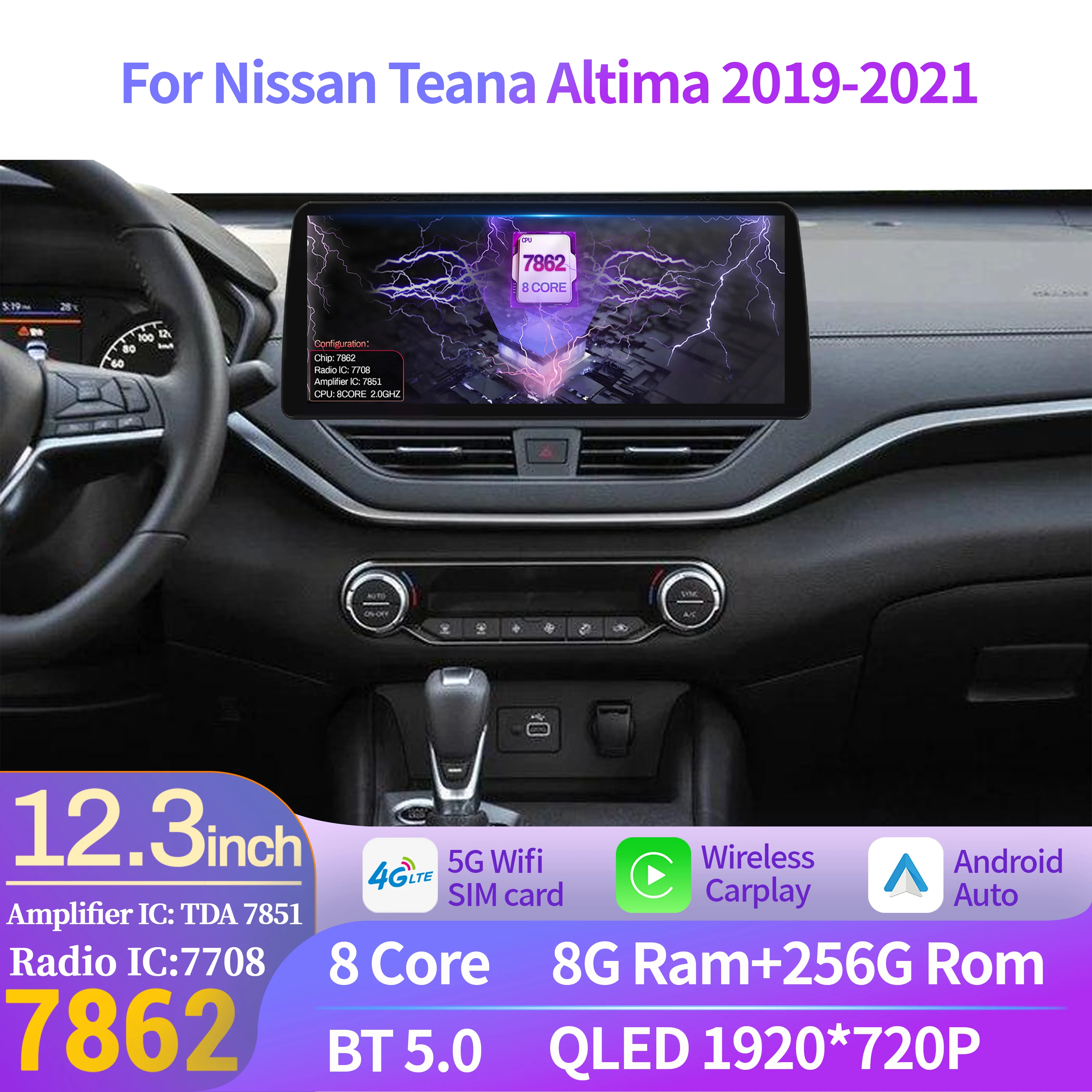 Android Auto Head Unit 12.3 Inch - 12.3インチ 日産ティアナ/アルティマ 2019-2021 カーラジオ マルチメディアプレーヤー ナビゲーション