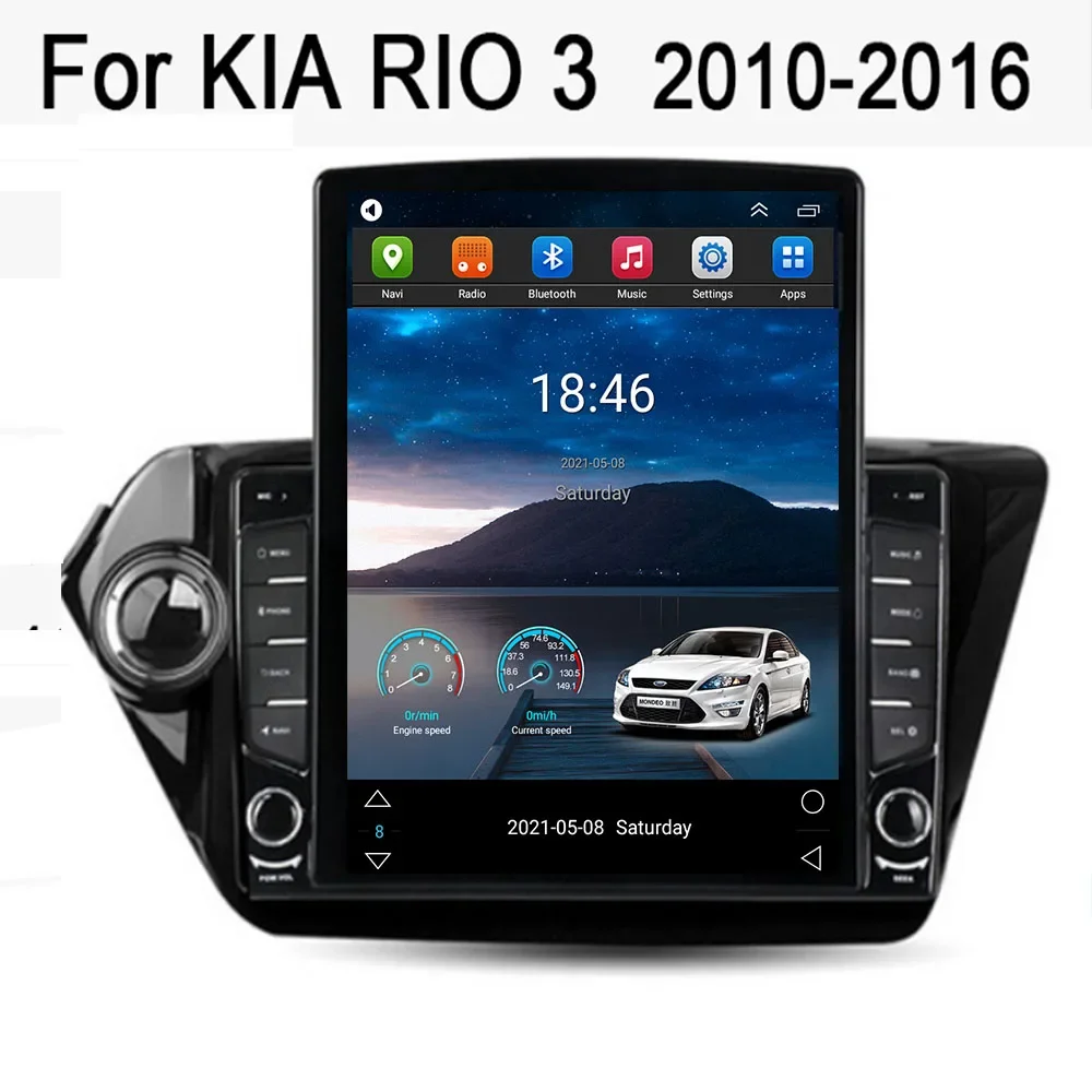 Tesla Style Screen Car Radio - KIA RIO 3（2010年～2016年式）用、テスラ風2DIN Android 14搭載カーラジオ。マルチメディアビデオプレーヤー、GPS、ステレオ、CarPlay、DSP、RDS、カメラ機能を搭載。