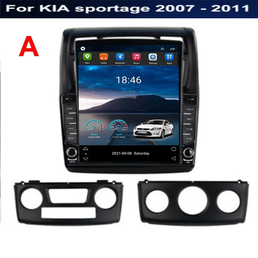 Tesla Style Screen Car Radio - テスラ風デザインの2DIN Android 14.0搭載カーラジオ。KIA Sportage（2007年～2011年式）に対応。マルチメディアビデオプレーヤー、GPS、ステレオ、CarPlay、DSP、RDS、カメラ機能を搭載。