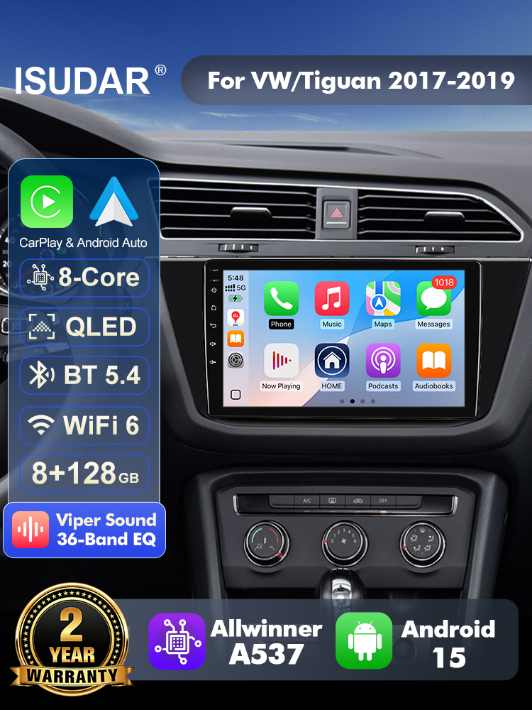 Android Head Unit 6Gb 128Gb - ISUDAR T57 Android 15 ラジオ。フォルクスワーゲン ティグアン