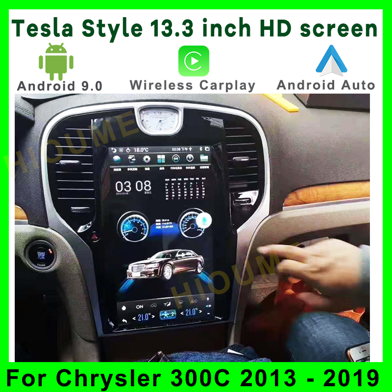 Tesla Style Screen Car Radio - カーGPSマルチメディアラジオ,プレーヤー付きラジオ,13.3インチ垂直スクリーン,Android 9,クライスラー300c 2013-2019,テスラスタイル