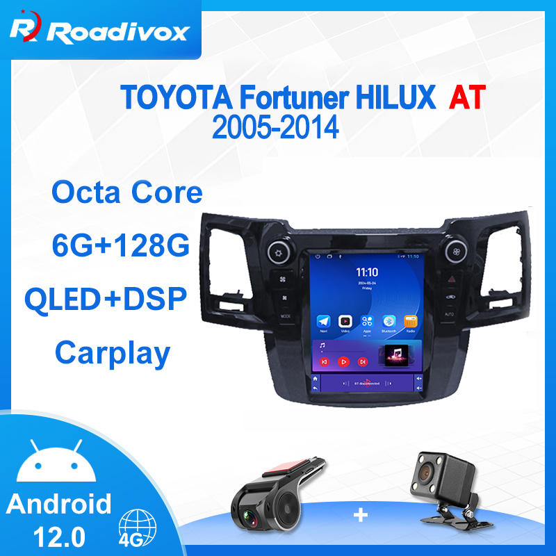 Tesla Style Screen Car Radio - トヨタフォーチュナー用カーラジオ,マルチメディアプレーヤー,垂直スクリーン,GPSナビゲーション,Android 12,2005インチ,4g,ハイラックス2014-9.7