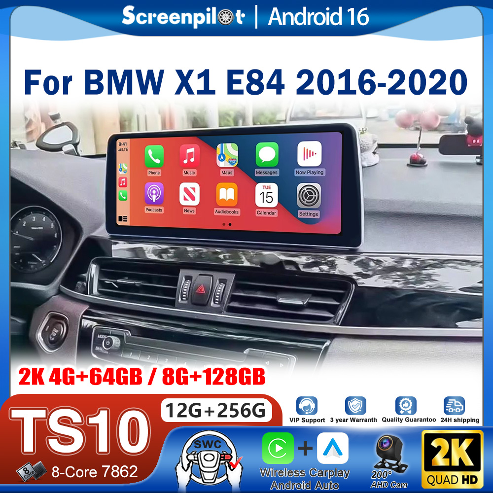 Android Auto Head Unit 12.3 Inch - 12.3インチ、8コア、Android 16搭載、BMW X1 E84（2016年～2020年式）用、CarPlay対応、カーラジオ、マルチメディアビデオプレーヤー、GPSヘッドユニット、2K QLED、4G、Bluetooth、Wi-Fi。