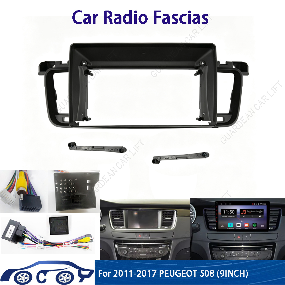 Car Stereo Canbus Decoder - 2011年～2017年式プジョー508用、9インチカーラジオ用フェイスパネル。Android対応ステレオ、ダッシュボード取り付けキット、ケーブル、CANバスデコーダー付属。
