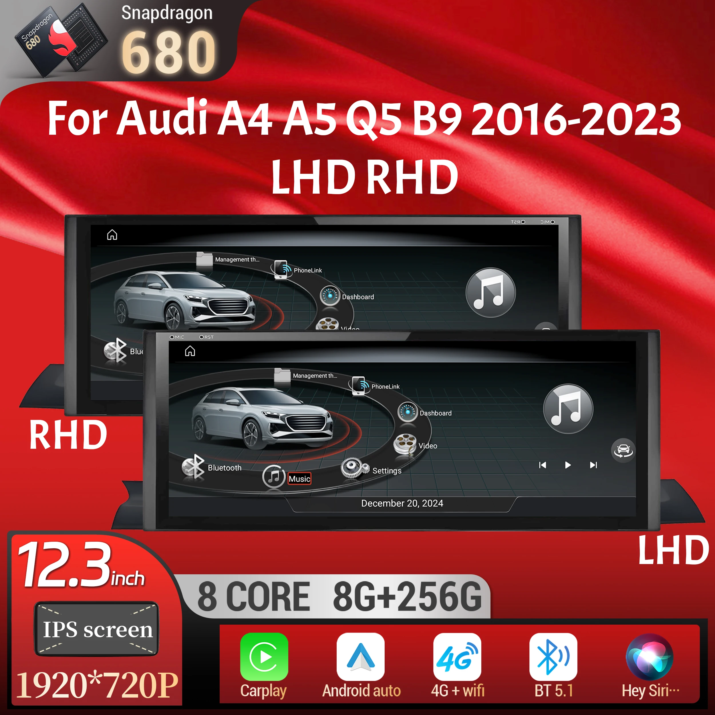 Android Auto Head Unit 12.3 Inch - 12.3インチAndroid 13カーラジオ Audi A4 A5 Q5