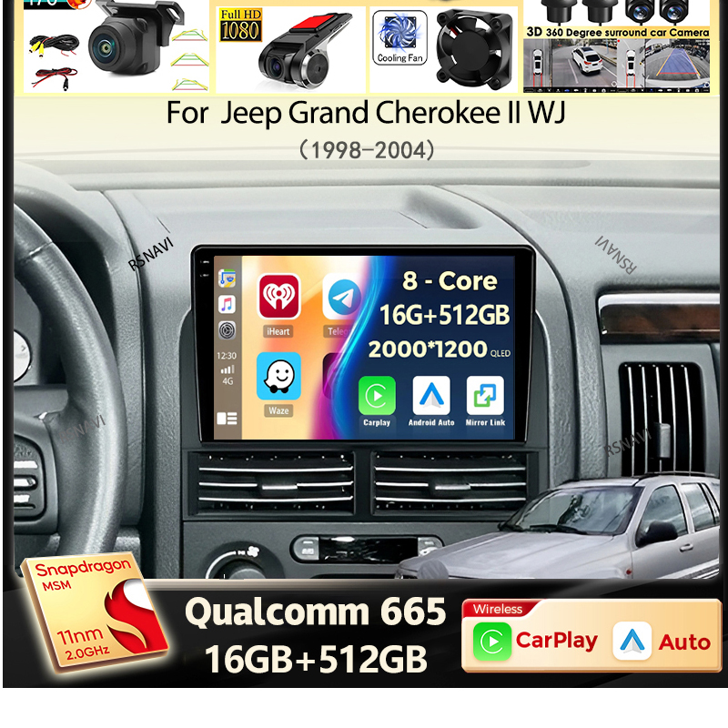 Android Car Stereo 2 Din 8 Core - Android 16 Carplay対応 車載ラジオ Jeep Grand
