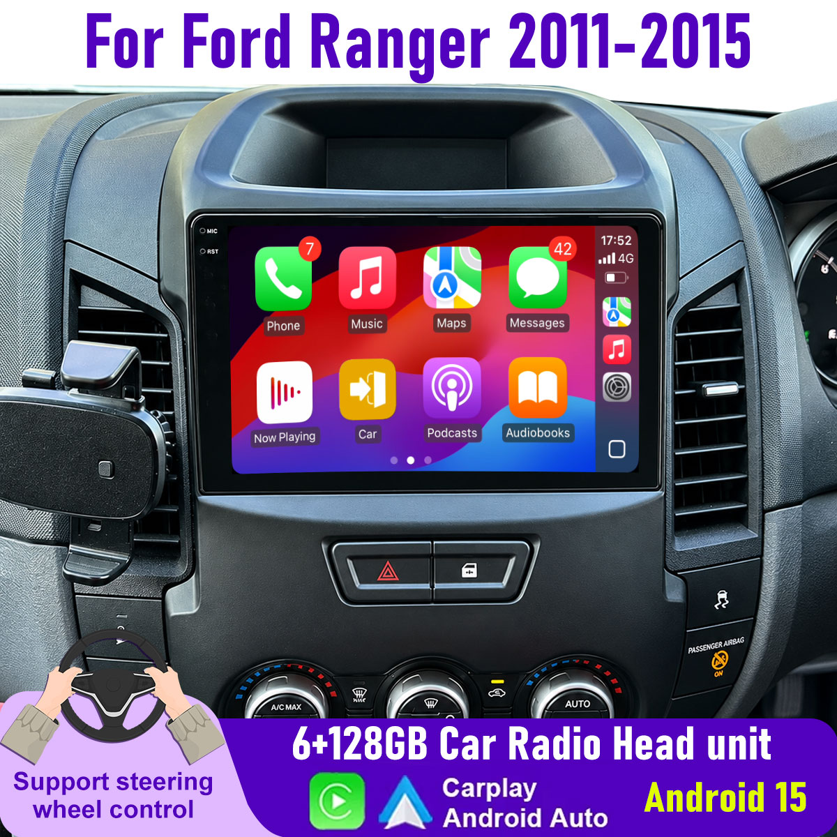 Android Head Unit 6Gb 128Gb - 9インチ Android 15.0 カーオーディオ ラジオ フォード