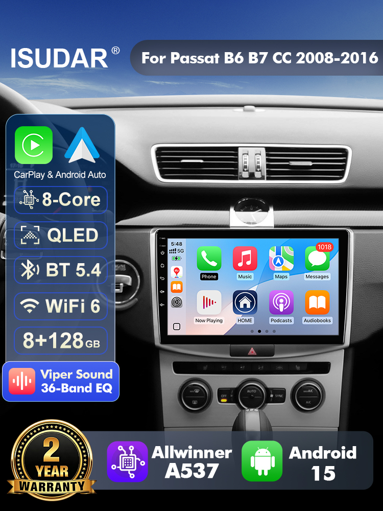Android Head Unit 6Gb 128Gb - ISUDAR T57 Android 15 ラジオ。フォルクスワーゲン VW