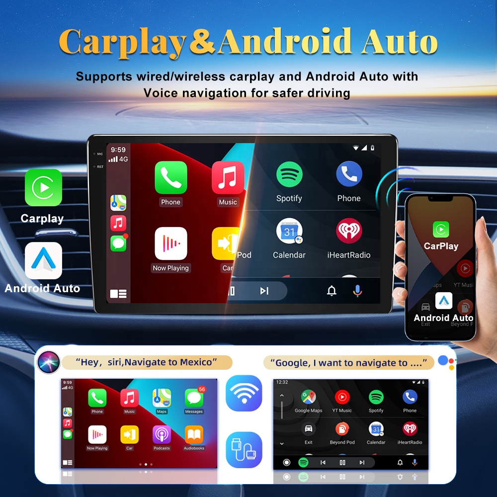 ユニバーサル2DINカーステレオ9インチQLEDスクリーンナ - Car Multimedia Player Carplay Android Auto のレビューと価格