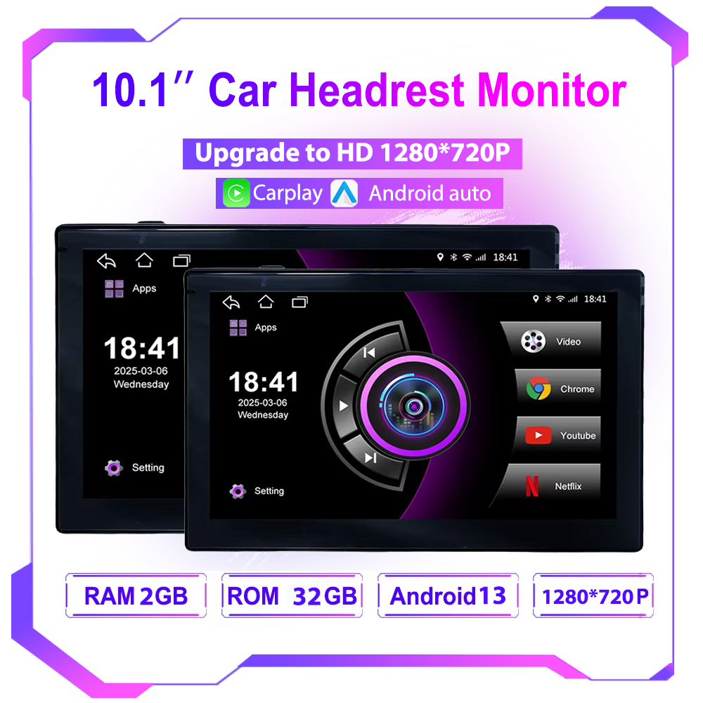 インセル10.1インチ車載ヘッドレストモニター、後部座席用、 - Car Multimedia Player Carplay Android Auto のレビューと価格