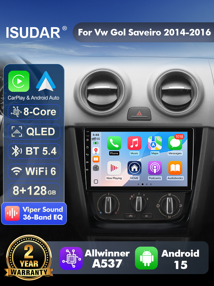 ISUDAR T57 Android 15 ラジオ。フォルク - Android Head Unit 6Gb 128Gb のレビューと価格