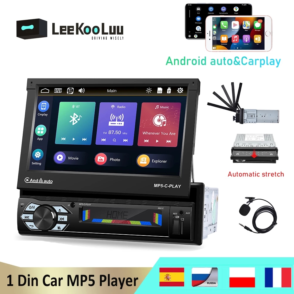 Leekooluu-自動格納式カーラジオ,7インチ画面,自動 - Car Radio 1 Din Flip Out Screen のレビューと価格