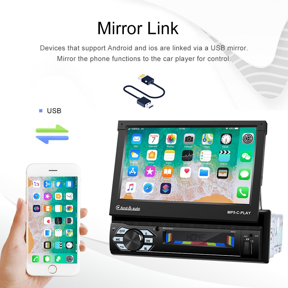 Leekooluu-自動格納式カーラジオ,7インチ画面,自動 - Car Radio 1 Din Flip Out Screen のレビューと価格