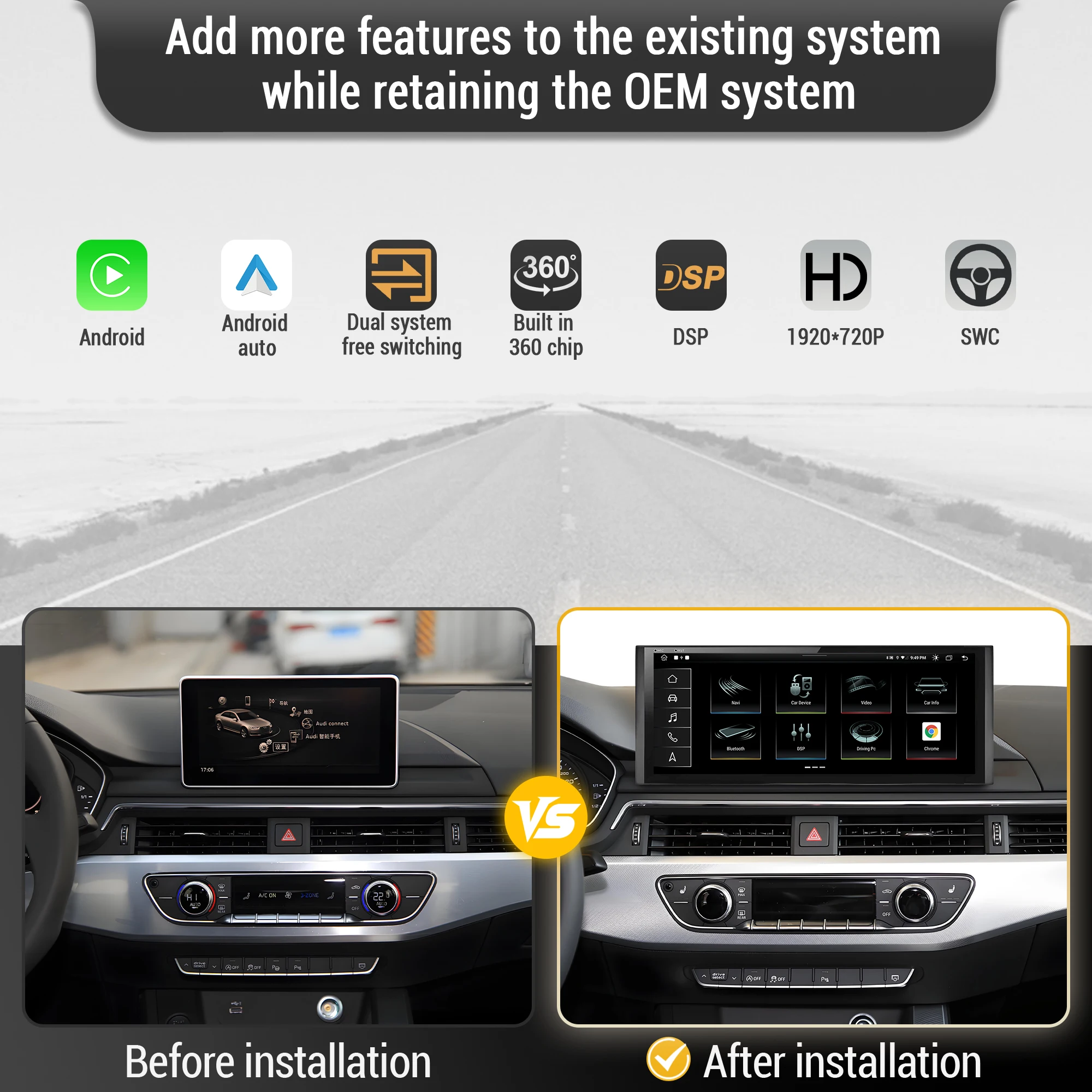 12.3インチAndroid 13カーラジオ Audi A4 - Android Auto Head Unit 12.3 Inch のレビューと価格